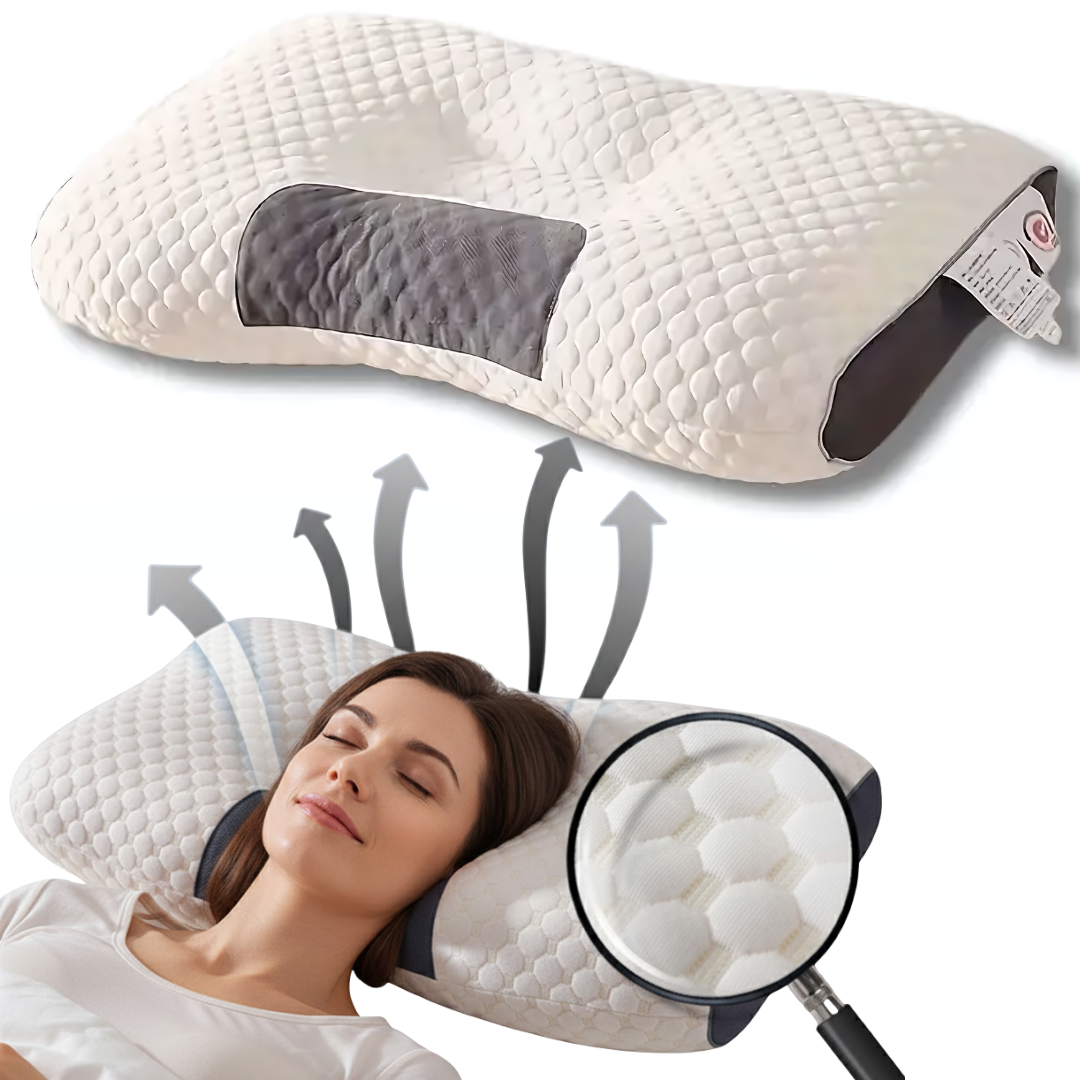 Perna ortopedica ergonomica-anatomica, pentru gat si suport cervical, umplutura microfibra cu revenire rapida, respirabila cu plasa 3D, antiacarieni hipoalergenica, husa detasabila lavabila, ideala pentru dormit lateral, spate sau burta, 74x48 cm, alba