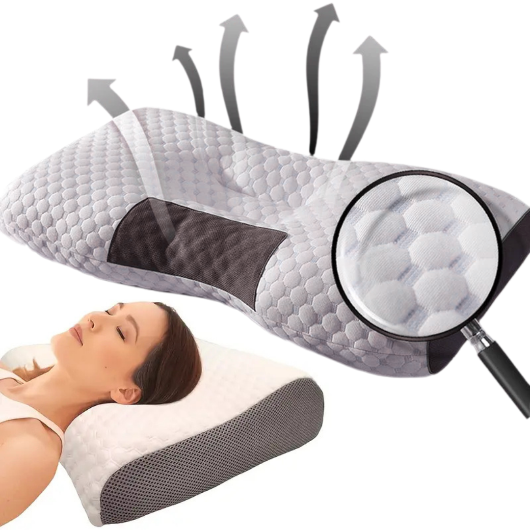 Perna ortopedica ergonomica-anatomica, pentru gat si suport cervical, umplutura microfibra cu revenire rapida, respirabila cu plasa 3D, antiacarieni hipoalergenica, husa detasabila lavabila, ideala pentru dormit lateral, spate sau burta, 74x48 cm, alba