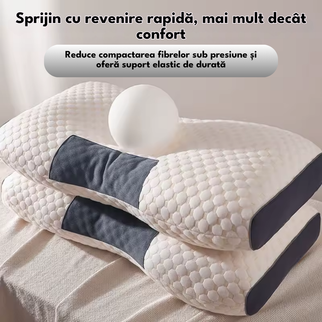 Perna ortopedica ergonomica-anatomica, pentru gat si suport cervical, umplutura microfibra cu revenire rapida, respirabila cu plasa 3D, antiacarieni hipoalergenica, husa detasabila lavabila, ideala pentru dormit lateral, spate sau burta, 74x48 cm, alba